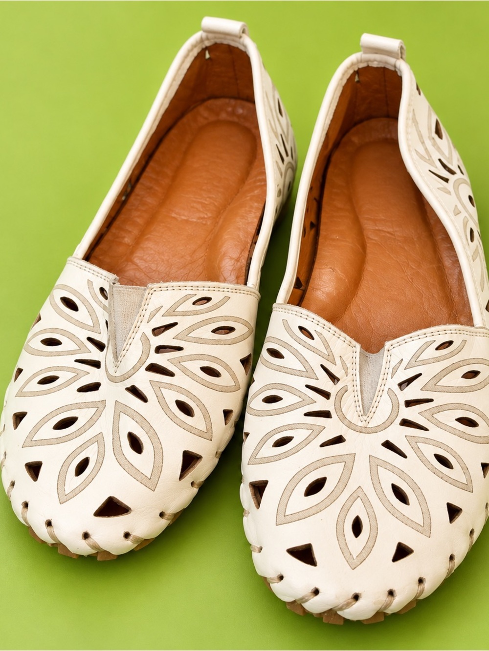 Everly White Leather Laser Cut Flats 37